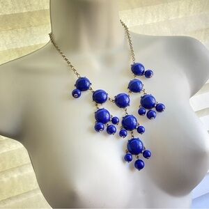 Royal Blue Bubble Statement Necklace Silvertone
